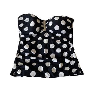 La Blanca Strapless Tankini Polka Dot Soft Cups Black White 8 EUC